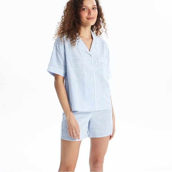 Stars Above Button Down Blouse Stripe Short Sleeve Collared XS - Picture 1 of 5